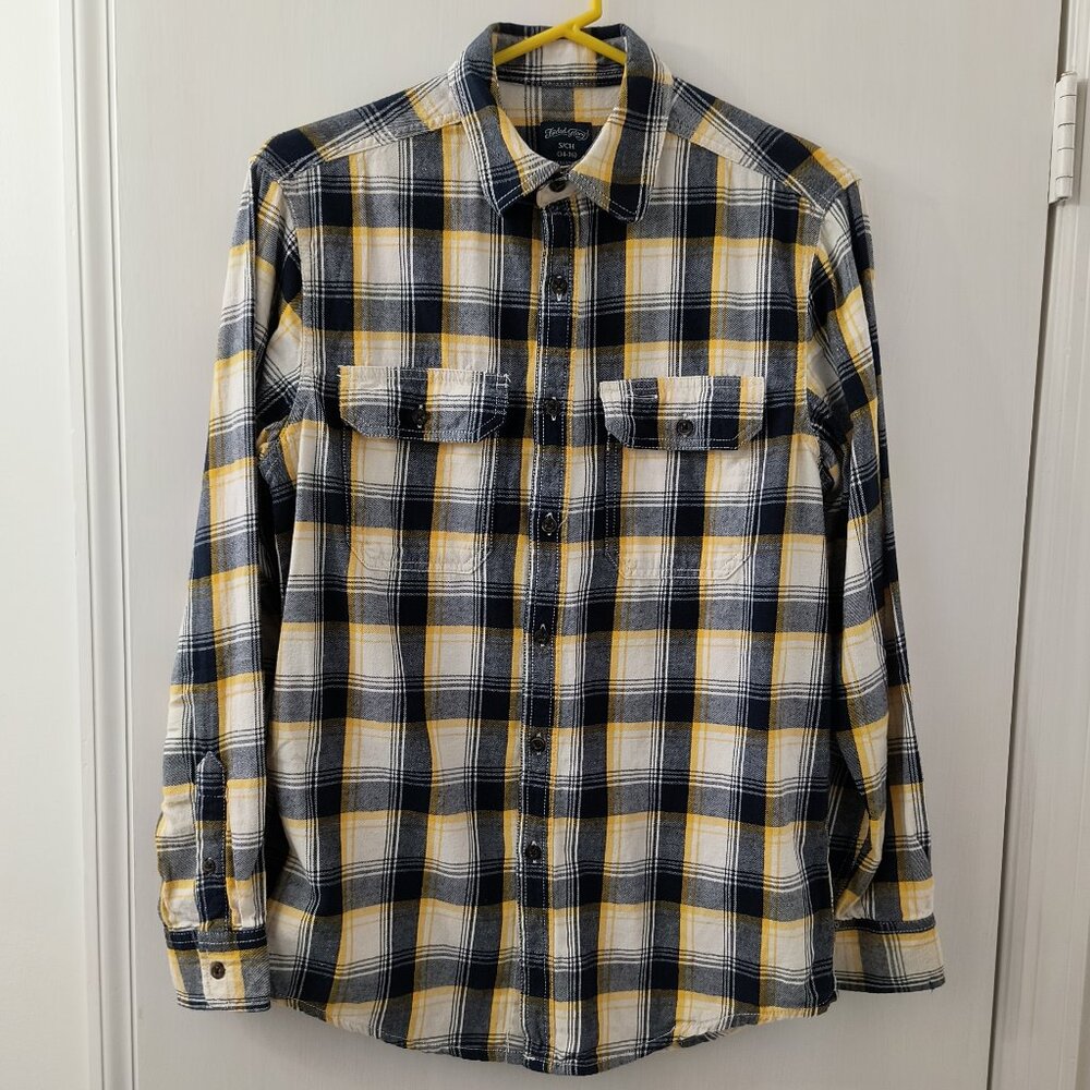 Men's Dark Navy Marigold Flannel Button-Down Shirt - Men's Medium